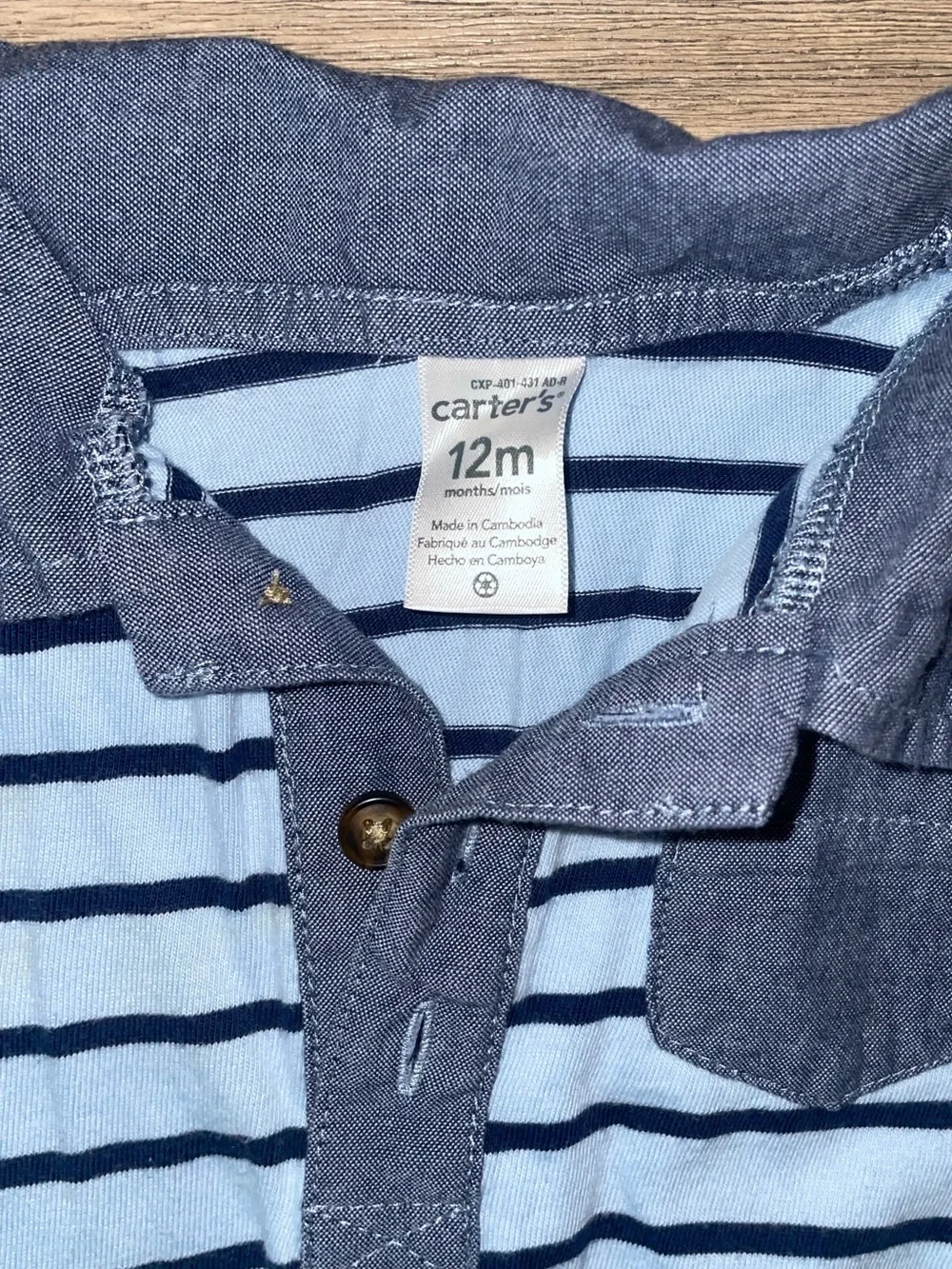 Carter's Light Blue & Navy Striped Polo Onesie/ Romper